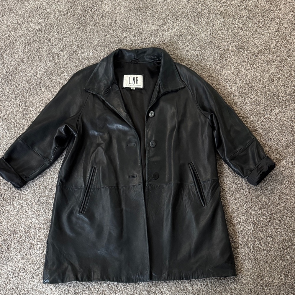 LNR Women's Classic Black Leather Coat